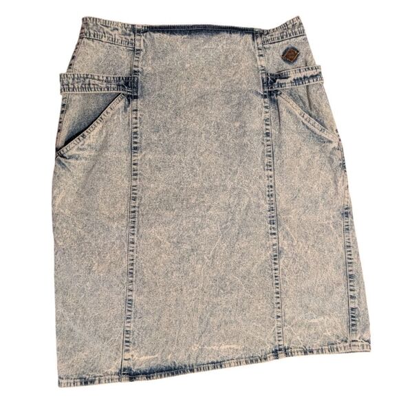 Vintage 80s women's acid wash denim skirt made in Italy - Picture 1 of 8
